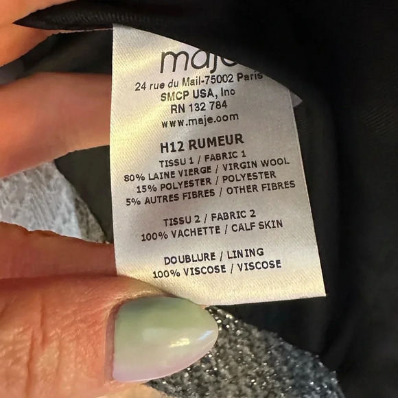 Maje Wool Jacket with Leather Sleeves Sz. 40 - Picture 4 of 5